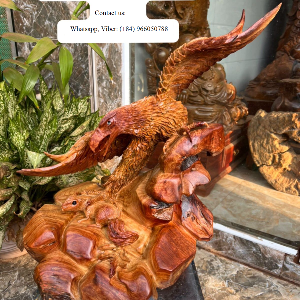 The statue is made of Vietnamese red rosewood,