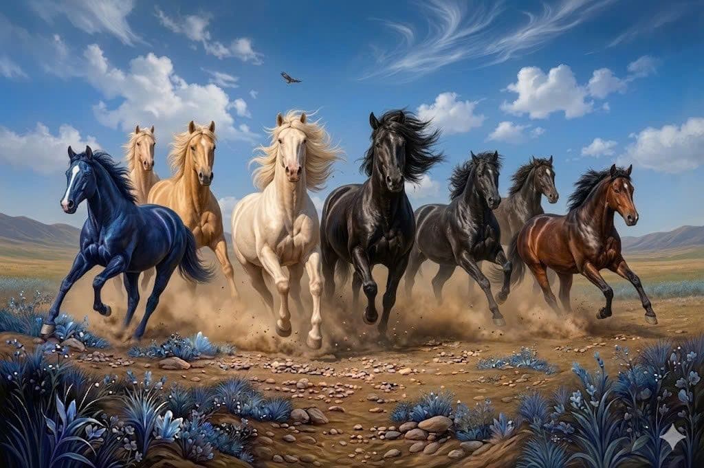 Eight Horses Gemstone Painting - Original picture